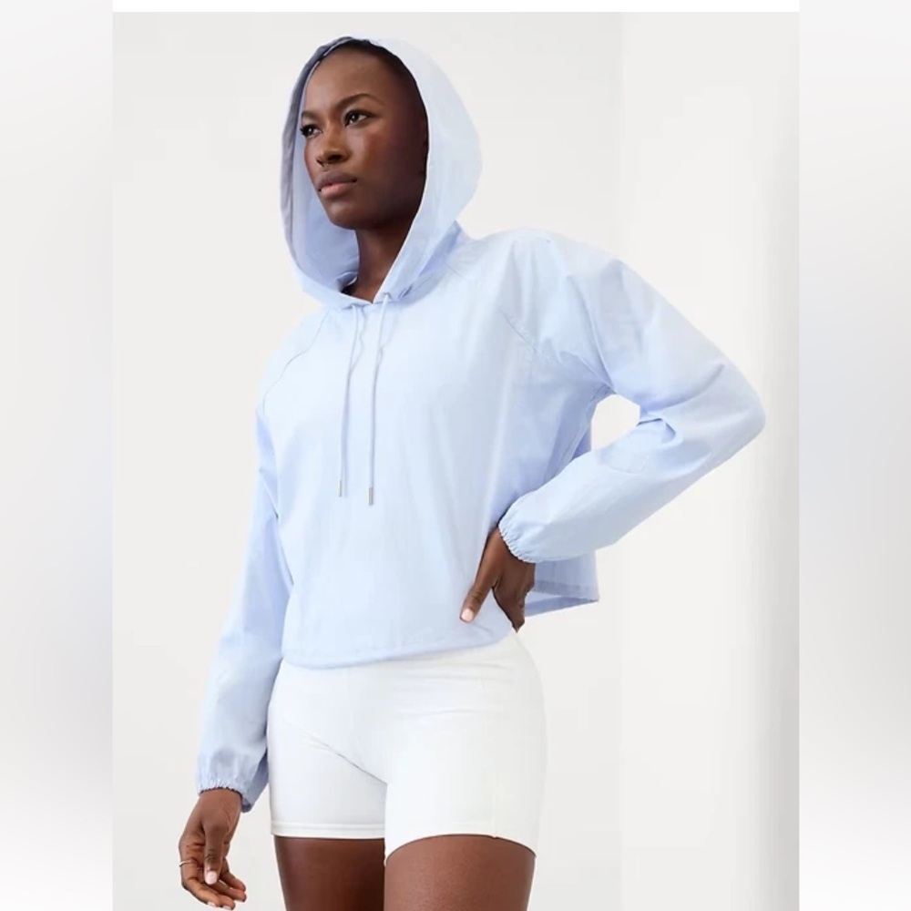 Athleta Midday Cropped Hoodie Gossamer Blue Light Hooded Pullover Jacket